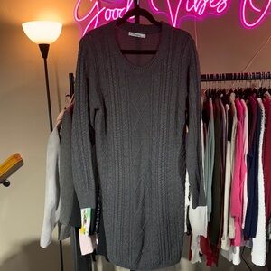 Elegant Long Sleeve Gray Sweater Dress